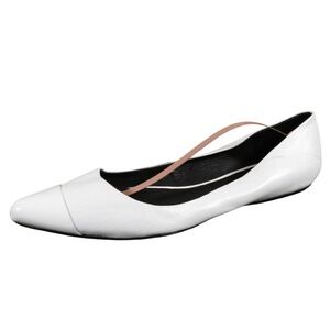 Messeca Womens 9 White Leather Pointed Toe Ballet Flats Dress Casual Comfort